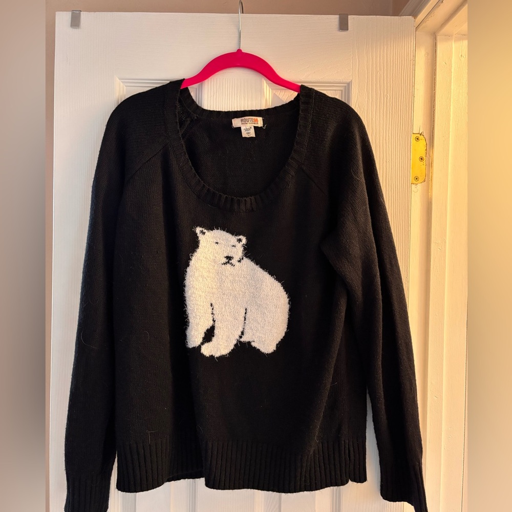 Route 66 Black Sweater with Polar Bear Design